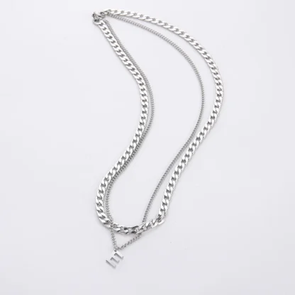 Initial Pendant Necklace with Double Layer Chain - Image 7