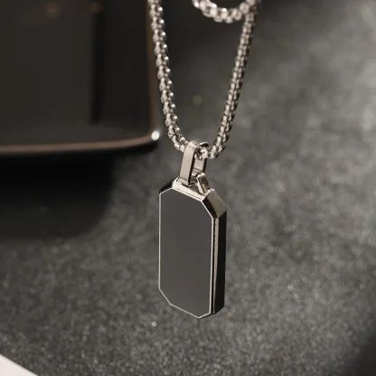 Geometric Necklace with Black Pendant - Image 4
