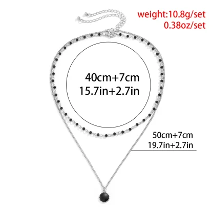 Black Beaded Necklace with Double Layer Design - Image 5
