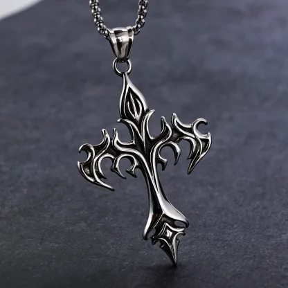 Silver Color Necklace Flame Cross Design - Image 4