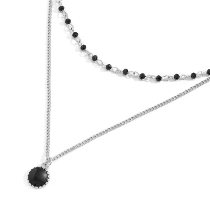 Black Beaded Necklace with Double Layer Design - Image 4