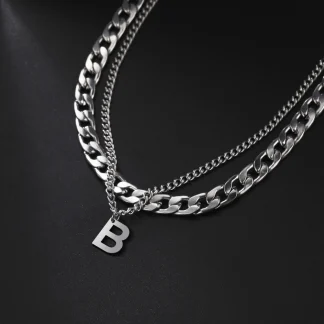 Initial Pendant Necklace with Double Layer Chain