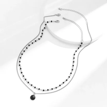 Black Beaded Necklace with Double Layer Design - Image 3